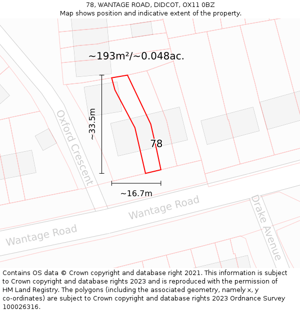 78, WANTAGE ROAD, DIDCOT, OX11 0BZ: Plot and title map