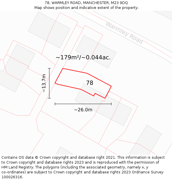 78, WARMLEY ROAD, MANCHESTER, M23 9DQ: Plot and title map