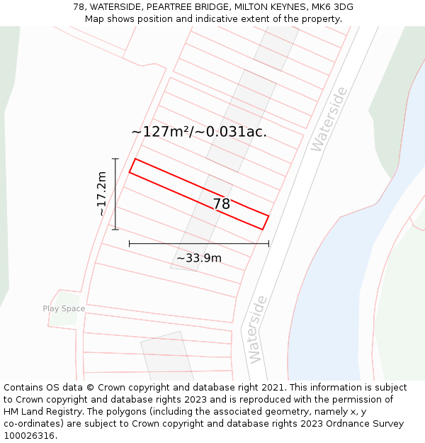 78, WATERSIDE, PEARTREE BRIDGE, MILTON KEYNES, MK6 3DG: Plot and title map