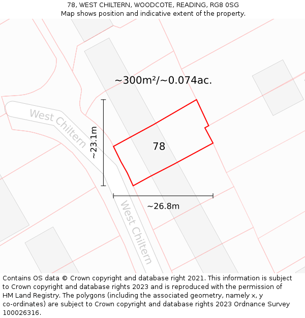 78, WEST CHILTERN, WOODCOTE, READING, RG8 0SG: Plot and title map