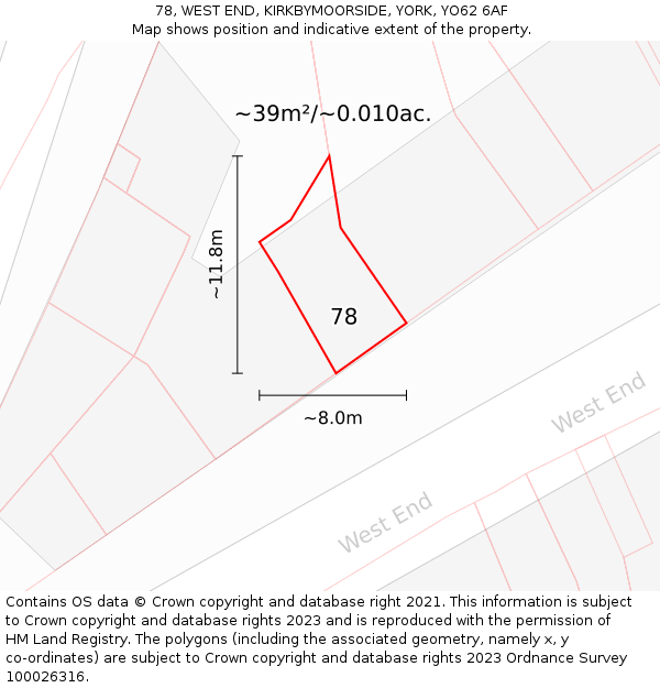 78, WEST END, KIRKBYMOORSIDE, YORK, YO62 6AF: Plot and title map