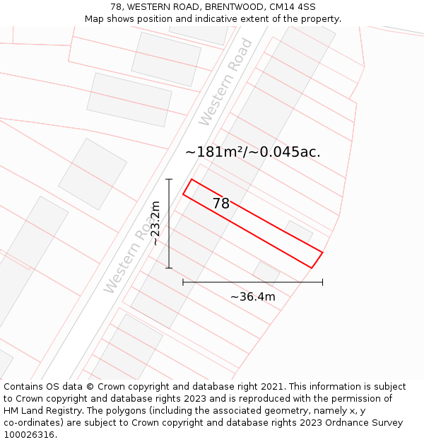 78, WESTERN ROAD, BRENTWOOD, CM14 4SS: Plot and title map