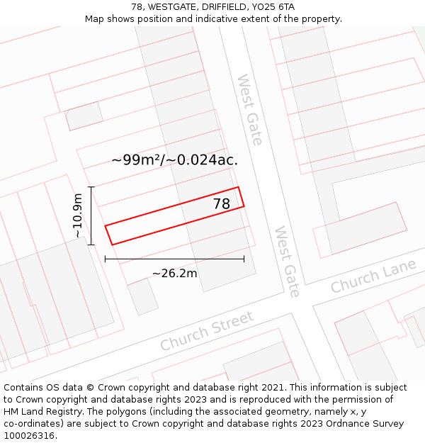 78, WESTGATE, DRIFFIELD, YO25 6TA: Plot and title map