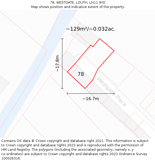 78, WESTGATE, LOUTH, LN11 9YD: Plot and title map