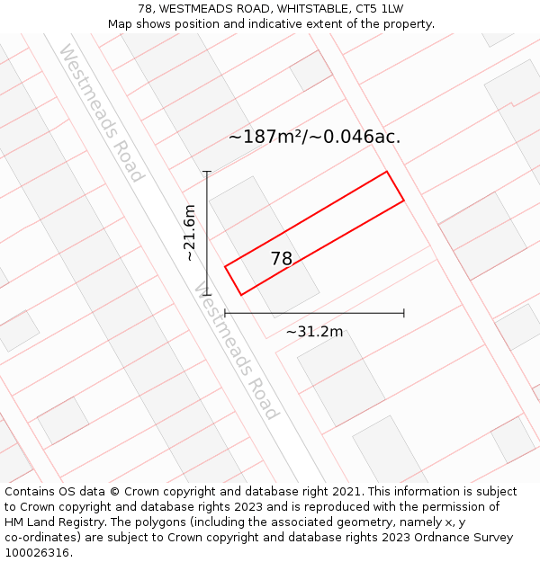 78, WESTMEADS ROAD, WHITSTABLE, CT5 1LW: Plot and title map