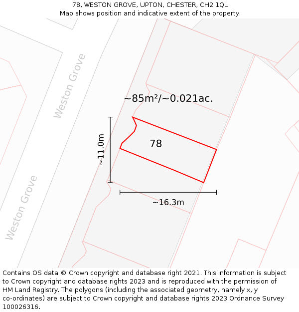 78, WESTON GROVE, UPTON, CHESTER, CH2 1QL: Plot and title map