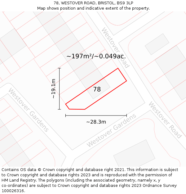 78, WESTOVER ROAD, BRISTOL, BS9 3LP: Plot and title map