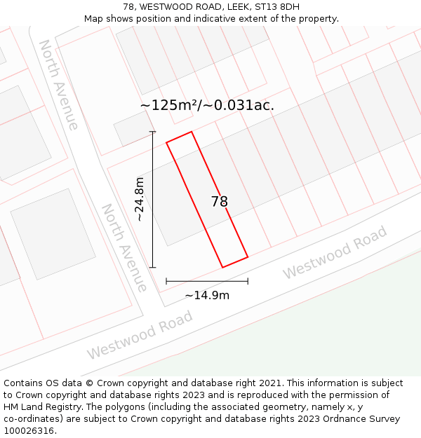 78, WESTWOOD ROAD, LEEK, ST13 8DH: Plot and title map