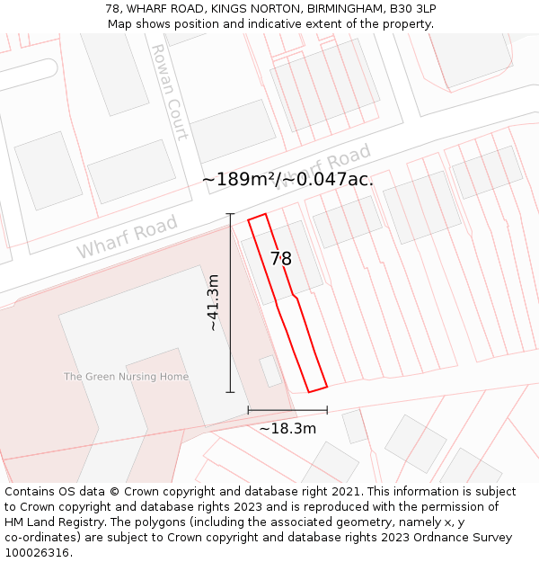 78, WHARF ROAD, KINGS NORTON, BIRMINGHAM, B30 3LP: Plot and title map