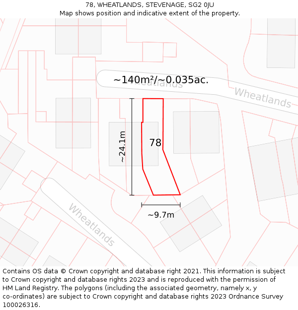 78, WHEATLANDS, STEVENAGE, SG2 0JU: Plot and title map