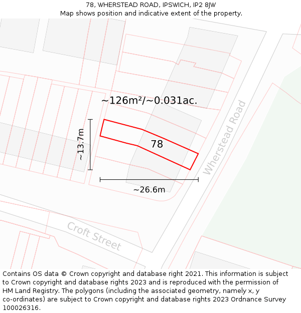 78, WHERSTEAD ROAD, IPSWICH, IP2 8JW: Plot and title map