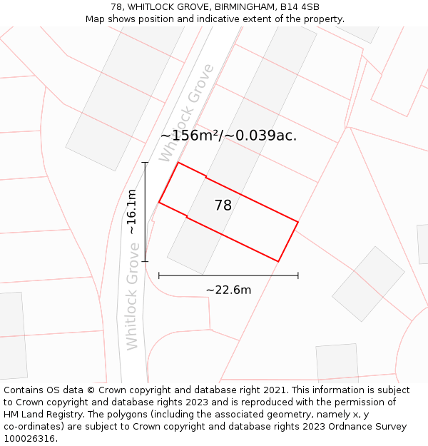 78, WHITLOCK GROVE, BIRMINGHAM, B14 4SB: Plot and title map