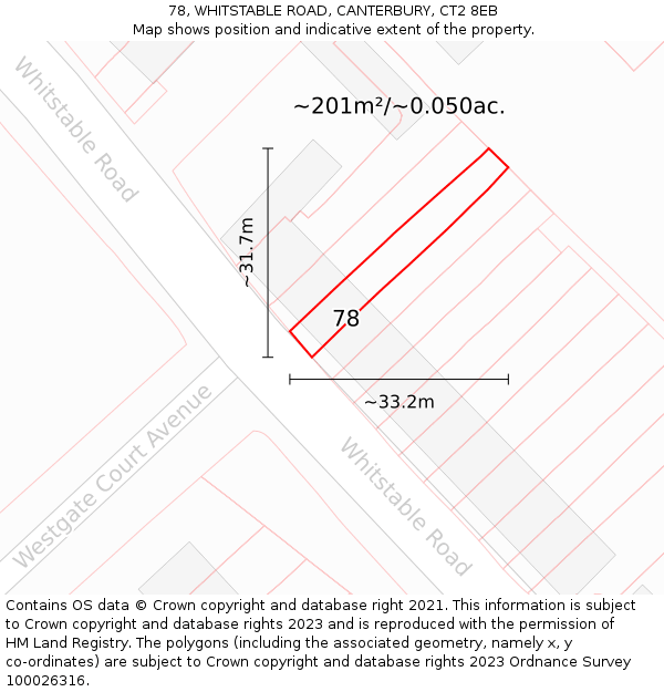 78, WHITSTABLE ROAD, CANTERBURY, CT2 8EB: Plot and title map