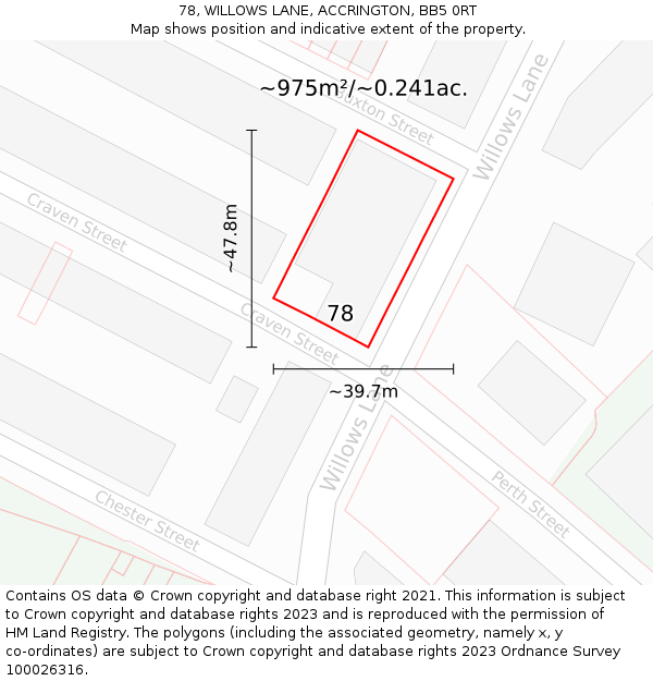 78, WILLOWS LANE, ACCRINGTON, BB5 0RT: Plot and title map