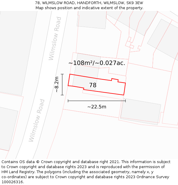 78, WILMSLOW ROAD, HANDFORTH, WILMSLOW, SK9 3EW: Plot and title map