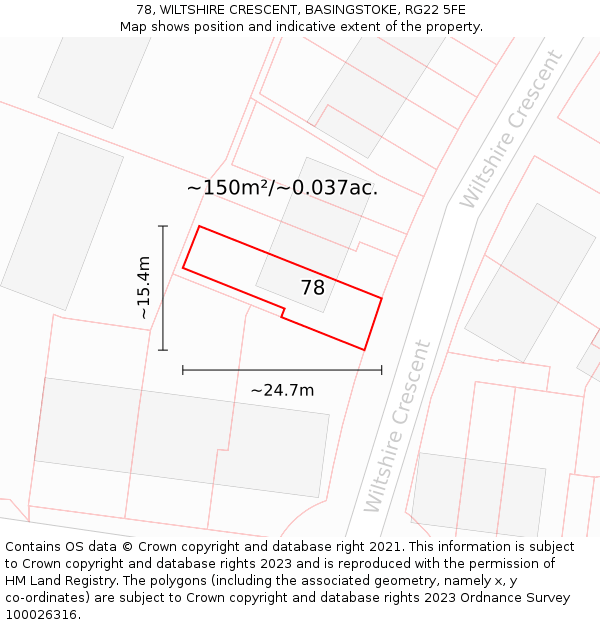78, WILTSHIRE CRESCENT, BASINGSTOKE, RG22 5FE: Plot and title map