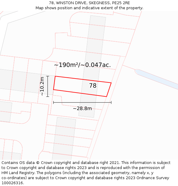 78, WINSTON DRIVE, SKEGNESS, PE25 2RE: Plot and title map