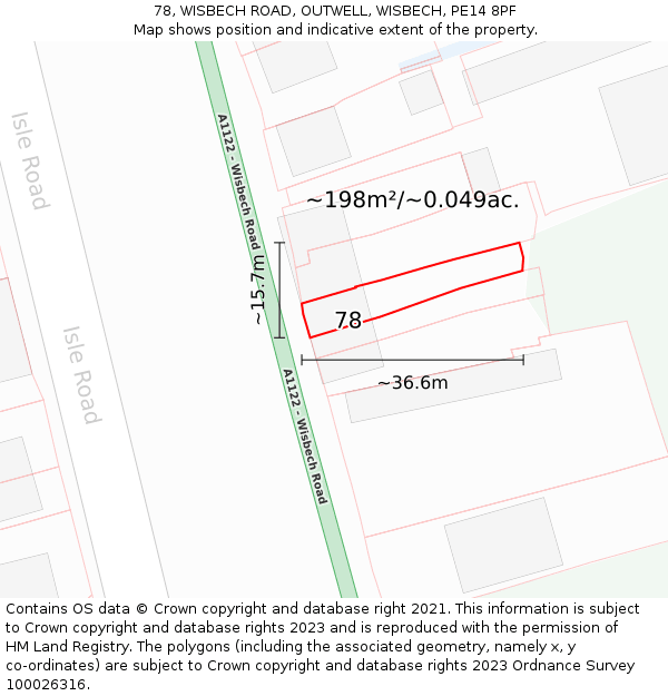 78, WISBECH ROAD, OUTWELL, WISBECH, PE14 8PF: Plot and title map