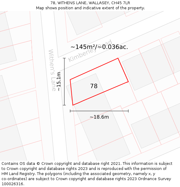 78, WITHENS LANE, WALLASEY, CH45 7LR: Plot and title map