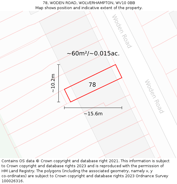 78, WODEN ROAD, WOLVERHAMPTON, WV10 0BB: Plot and title map