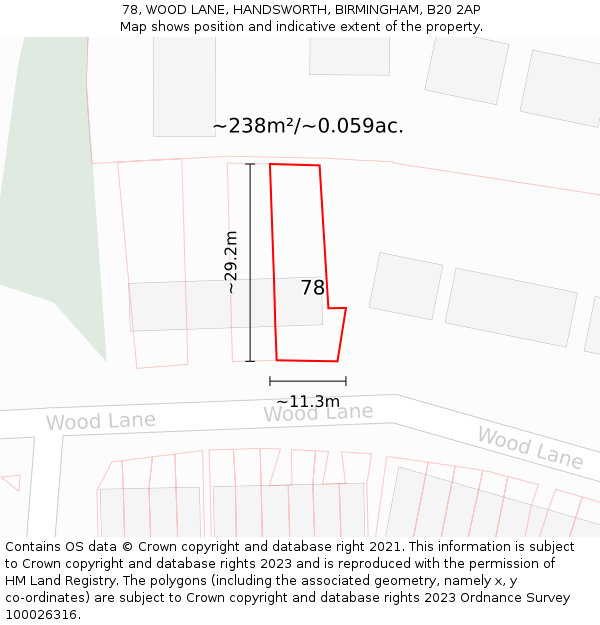 78, WOOD LANE, HANDSWORTH, BIRMINGHAM, B20 2AP: Plot and title map