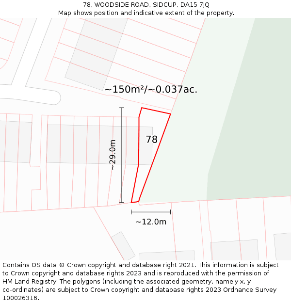 78, WOODSIDE ROAD, SIDCUP, DA15 7JQ: Plot and title map