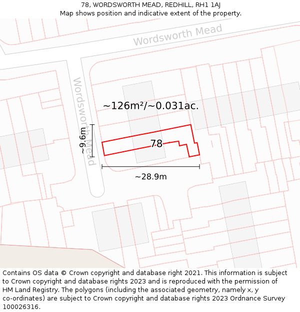 78, WORDSWORTH MEAD, REDHILL, RH1 1AJ: Plot and title map