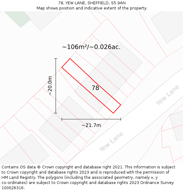 78, YEW LANE, SHEFFIELD, S5 9AN: Plot and title map