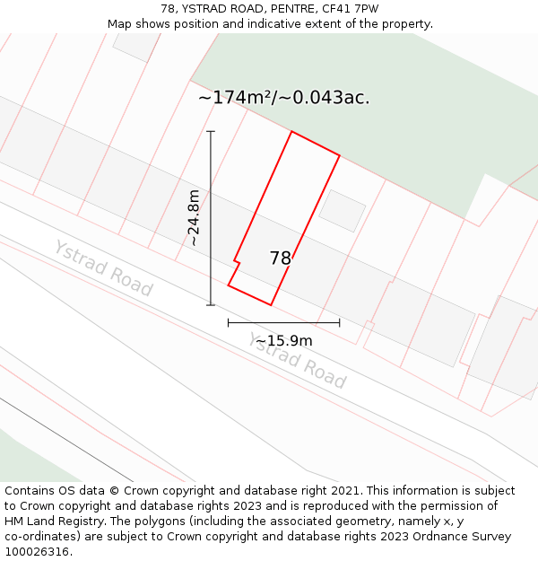 78, YSTRAD ROAD, PENTRE, CF41 7PW: Plot and title map
