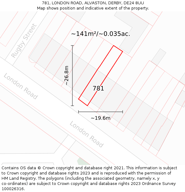 781, LONDON ROAD, ALVASTON, DERBY, DE24 8UU: Plot and title map