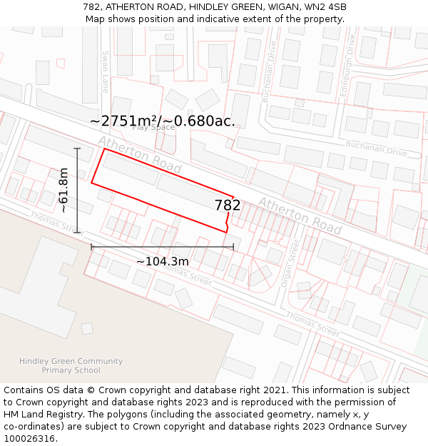 782, ATHERTON ROAD, HINDLEY GREEN, WIGAN, WN2 4SB: Plot and title map