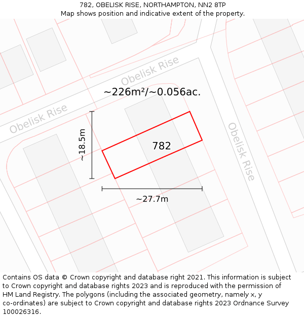 782, OBELISK RISE, NORTHAMPTON, NN2 8TP: Plot and title map