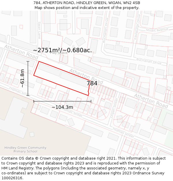 784, ATHERTON ROAD, HINDLEY GREEN, WIGAN, WN2 4SB: Plot and title map