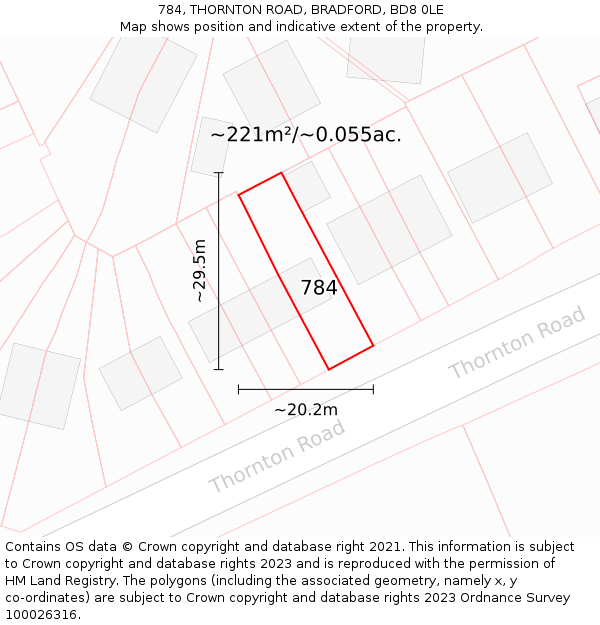 784, THORNTON ROAD, BRADFORD, BD8 0LE: Plot and title map