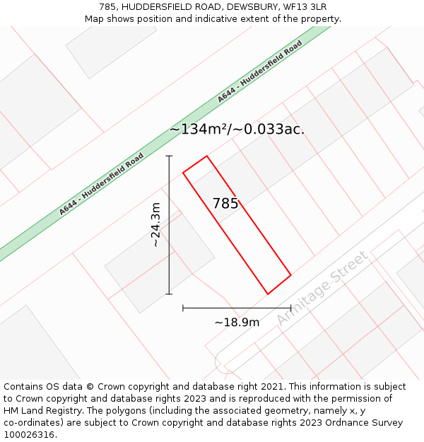 785, HUDDERSFIELD ROAD, DEWSBURY, WF13 3LR: Plot and title map