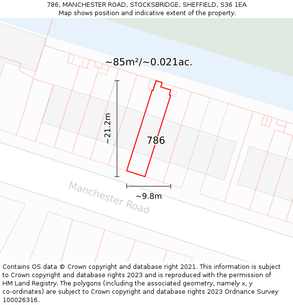 786, MANCHESTER ROAD, STOCKSBRIDGE, SHEFFIELD, S36 1EA: Plot and title map