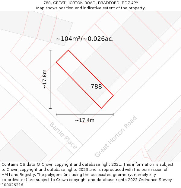 788, GREAT HORTON ROAD, BRADFORD, BD7 4PY: Plot and title map
