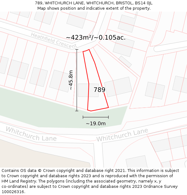 789, WHITCHURCH LANE, WHITCHURCH, BRISTOL, BS14 0JL: Plot and title map
