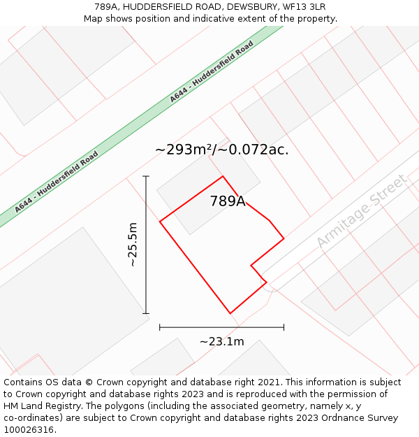789A, HUDDERSFIELD ROAD, DEWSBURY, WF13 3LR: Plot and title map