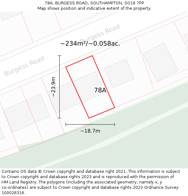 78A, BURGESS ROAD, SOUTHAMPTON, SO16 7PP: Plot and title map