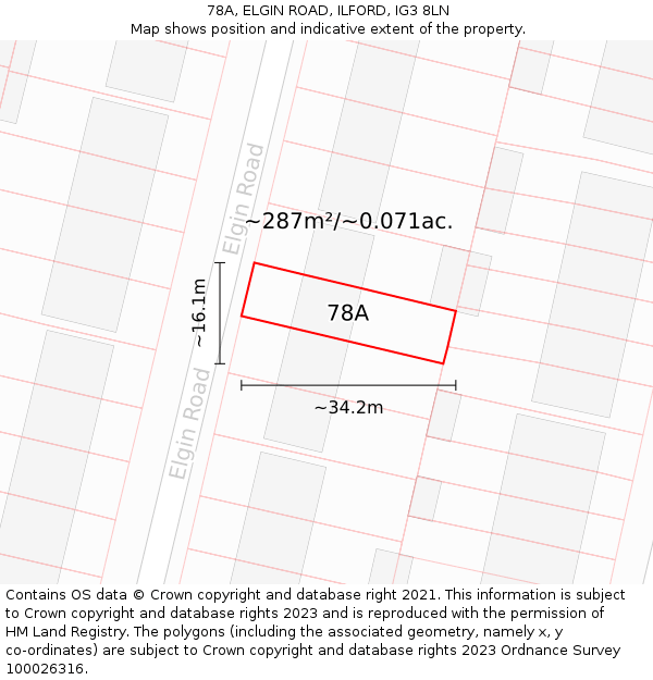 78A, ELGIN ROAD, ILFORD, IG3 8LN: Plot and title map
