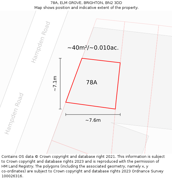 78A, ELM GROVE, BRIGHTON, BN2 3DD: Plot and title map