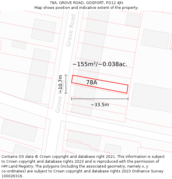 78A, GROVE ROAD, GOSPORT, PO12 4JN: Plot and title map