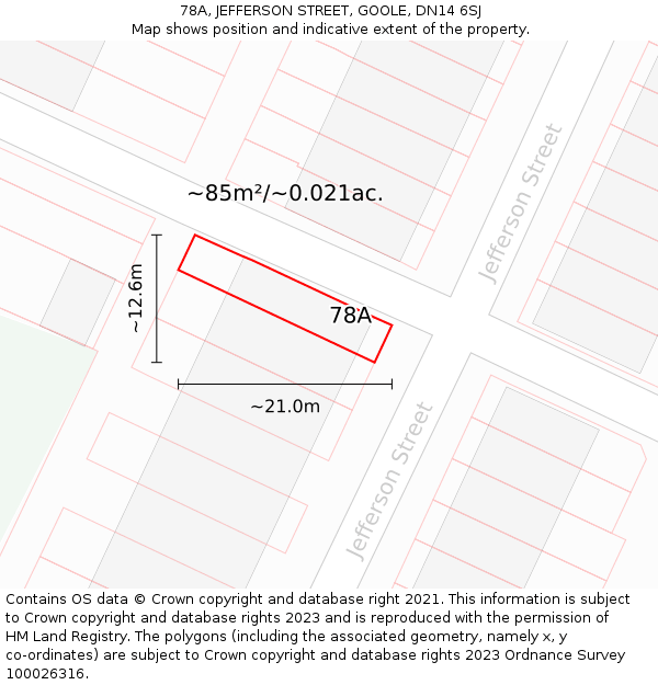 78A, JEFFERSON STREET, GOOLE, DN14 6SJ: Plot and title map