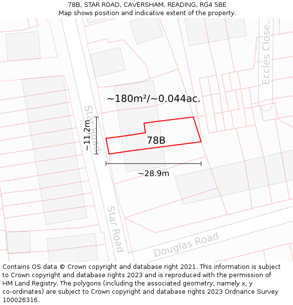 78B, STAR ROAD, CAVERSHAM, READING, RG4 5BE: Plot and title map