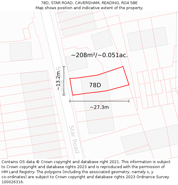 78D, STAR ROAD, CAVERSHAM, READING, RG4 5BE: Plot and title map