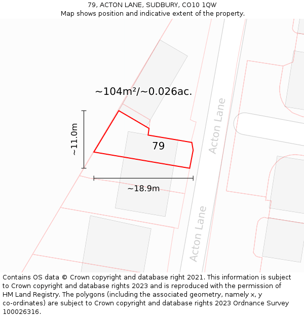 79, ACTON LANE, SUDBURY, CO10 1QW: Plot and title map