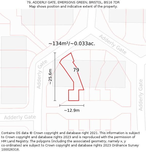 79, ADDERLY GATE, EMERSONS GREEN, BRISTOL, BS16 7DR: Plot and title map