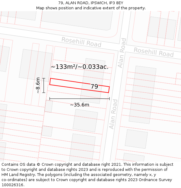 79, ALAN ROAD, IPSWICH, IP3 8EY: Plot and title map