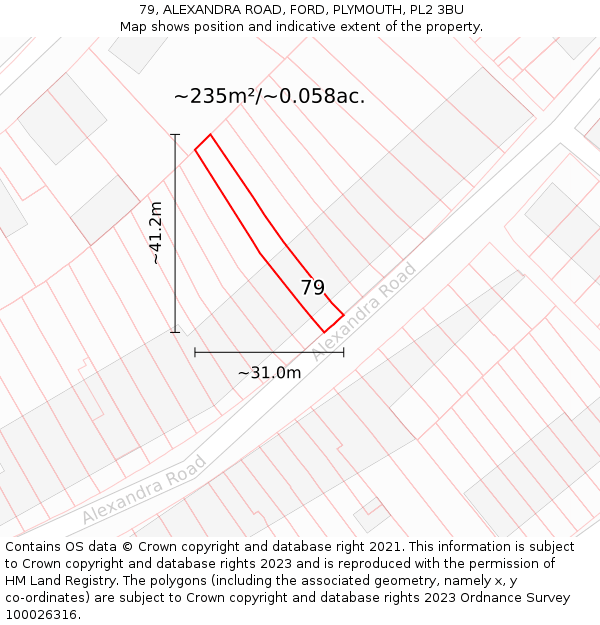 79, ALEXANDRA ROAD, FORD, PLYMOUTH, PL2 3BU: Plot and title map